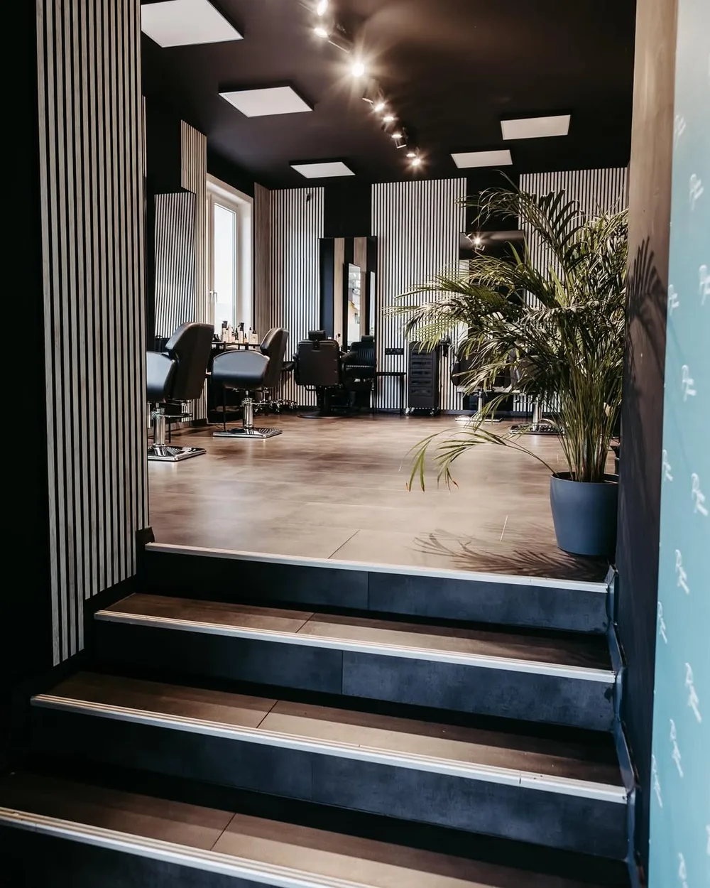 Eingang mit Lamellen und Treppenaufgang